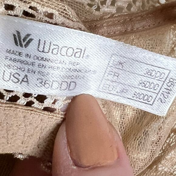 Wacoal tan cream bra 36DDD 851122 (Beige)FEMININE EDGE Sheer Lace Plunge Bra - Picture 5 of 5